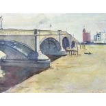 ***Harald Hansen (1890-1967) - Oil painting - "Battersea Bridge", signed and dated '50, with ink