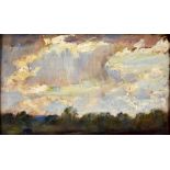 James Herbert Snell (1861-1935) - Oil painting – Rural landscape with low cloud, 5ins x 8.5ins, in