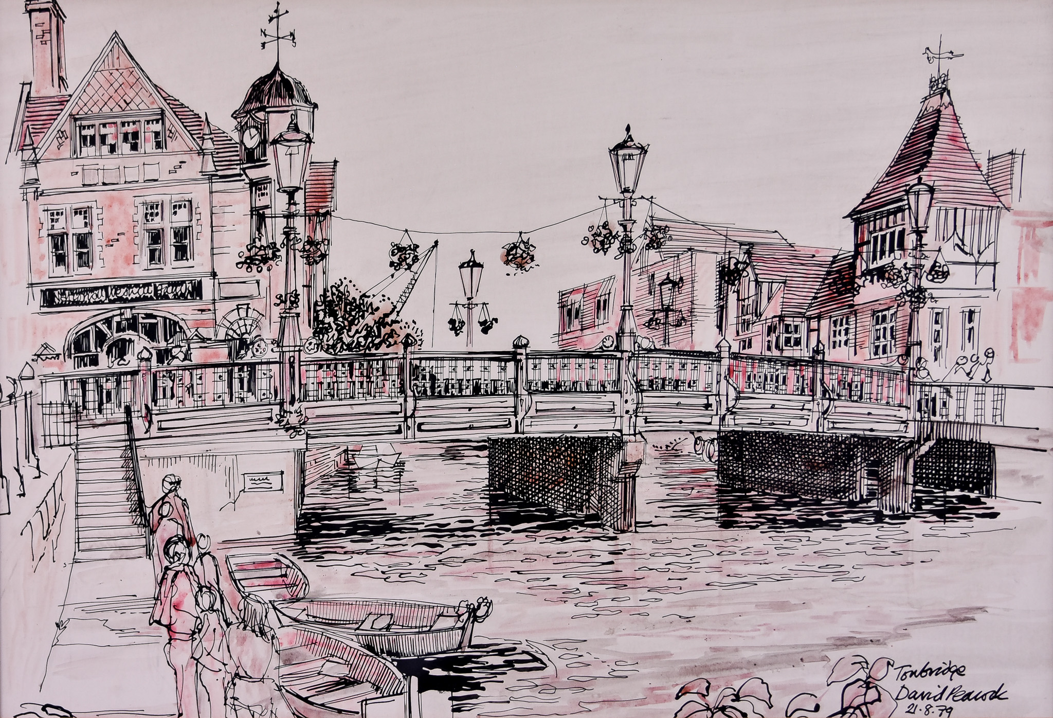 David Peacock (20th Century) - Ink and watercolour - "Tonbridge", signed, titled and dated 21.8.