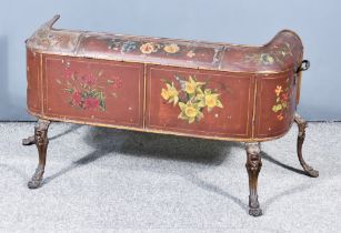 A 19th Century English Painted Toleware Plate Warmer, the front painted with floral sprays on a