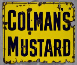 A 'Colman's Mustard' Enamel Sign, Late 19th/Early 20th Century, enamelled in yellow and navy blue,