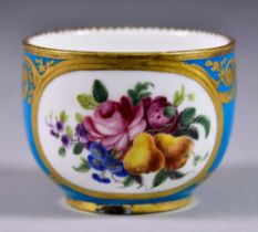 A Sevres Porcelain Turquoise Ground Tea Bowl, painted by Michel Gabriel Commelin, with two painted