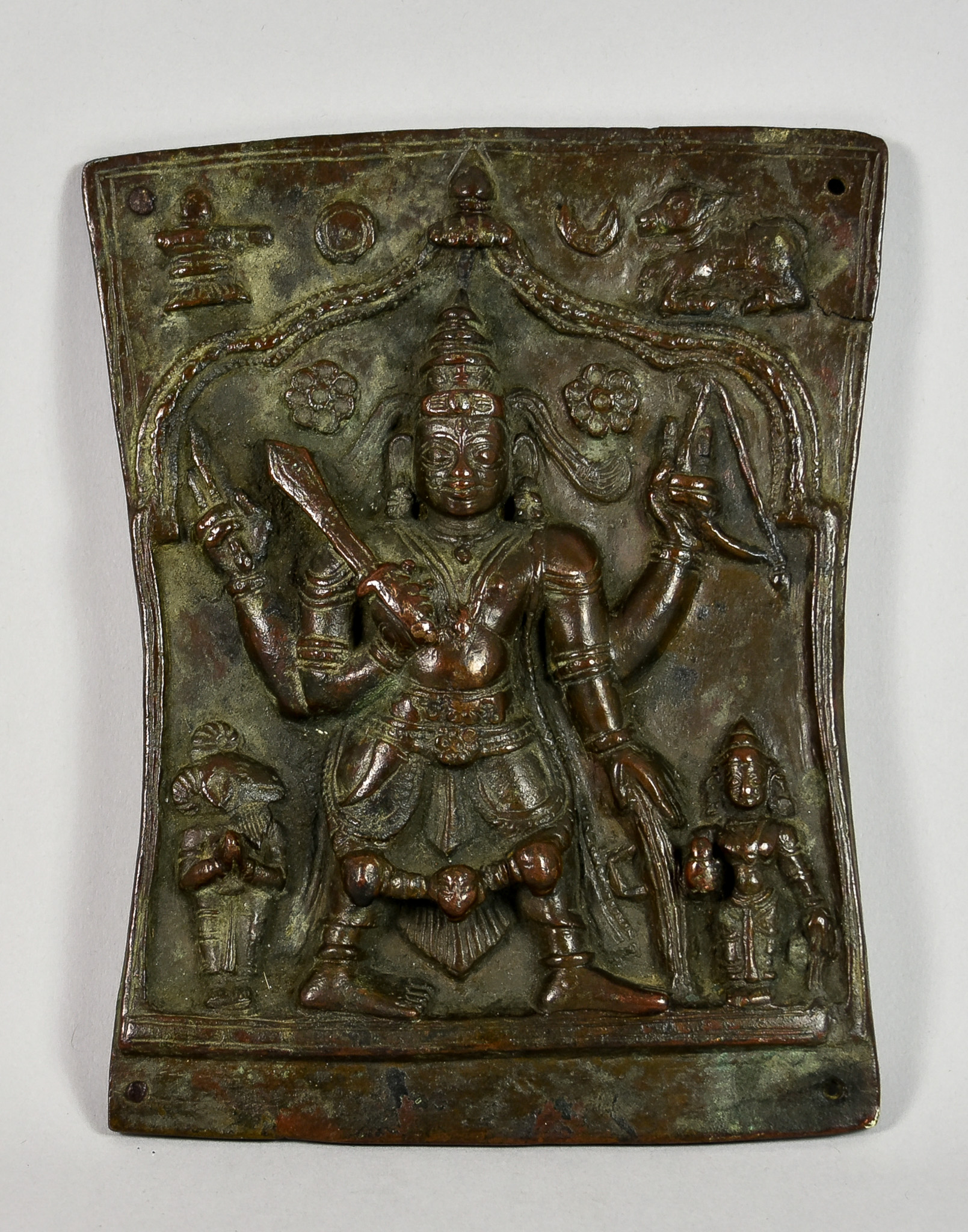 A South Indian Bronze Plaque, 18th/19th Century, possibly Lord Murugan, 7ins (17.8cm) x 5.5ins (
