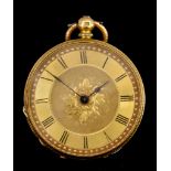 A Lady's Key Wind Open Faced Fob Watch, Early 20th Century, 18ct gold case, 38mm diameter, gold dial