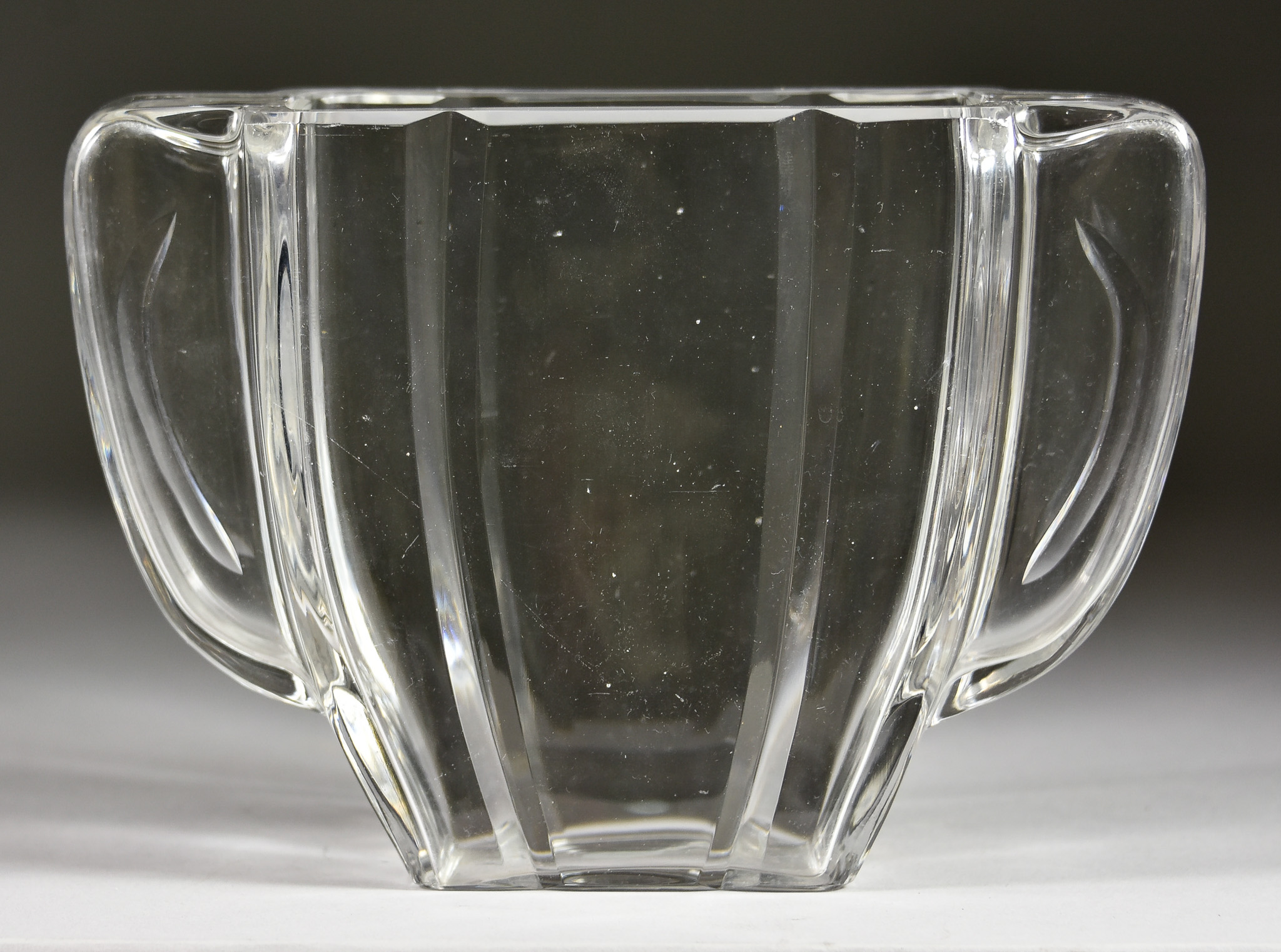 A Baccarat Two-Handled Vase, Early 20th Century, the handles hollow, with acid etched factory