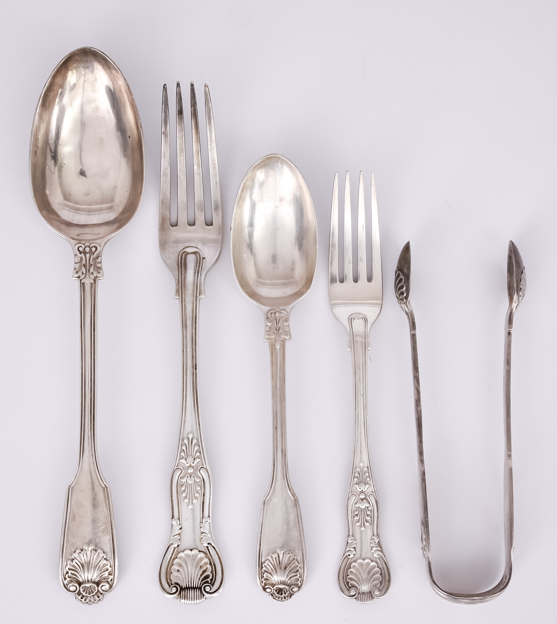 A Victorian Harlequin Silver Kings and Fiddle, Thread and Shell Pattern Part-Table Service by