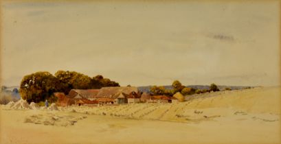 William Gosling (1824-1883) - Watercolour – “Harvest Time”, signed, 9.25ins x 18ins, in gilt frame