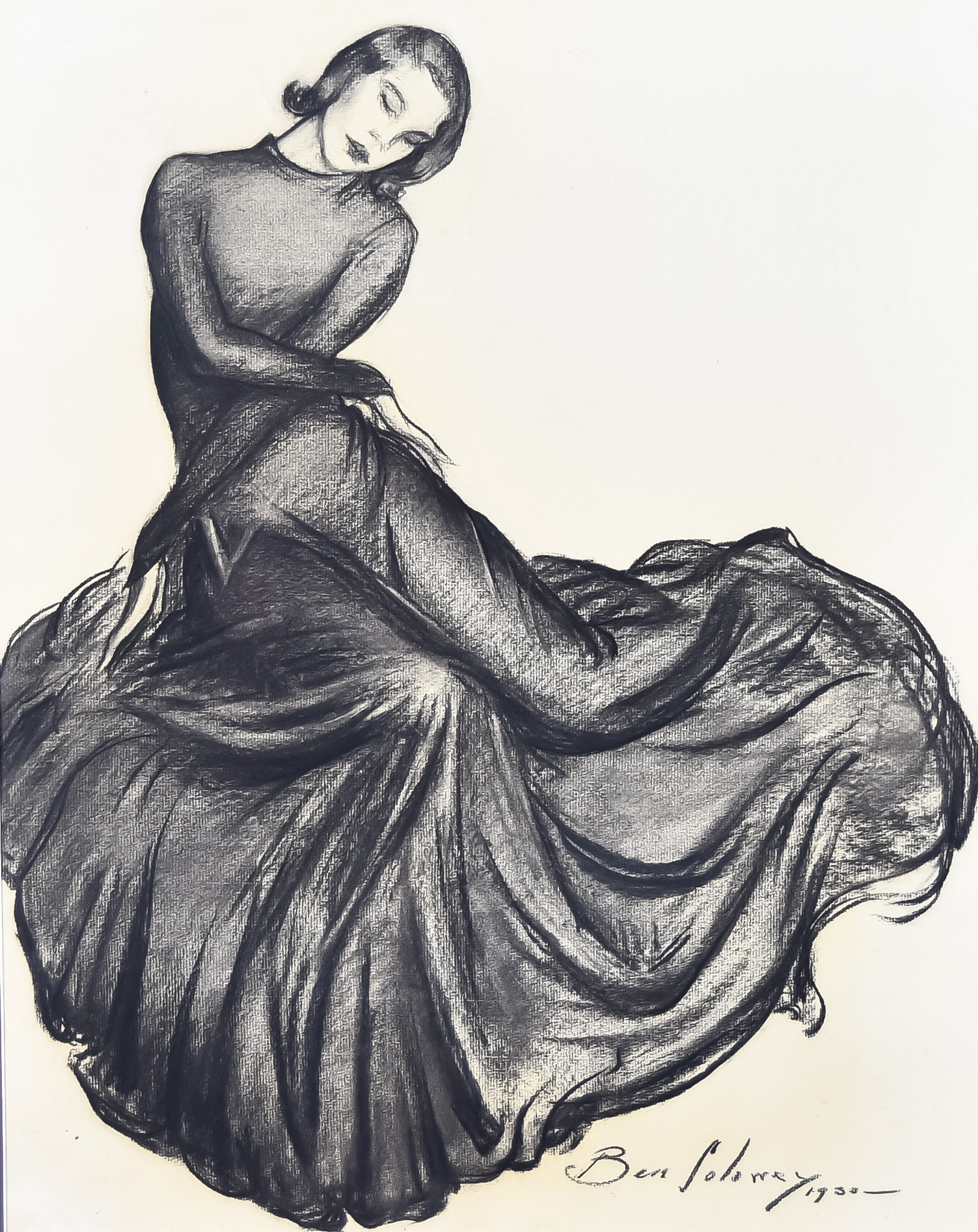 Ben Solowey (1900-1978) - Charcoal drawing - Woman in black, signed and dated 1930, 23ins x 19ins,