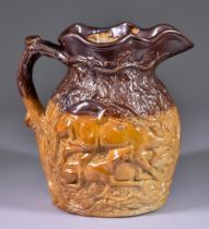 A Doulton and Watts Lambeth Salt Glazed Stoneware Boar and Stag Hunting Jug, Circa 1845, impressed