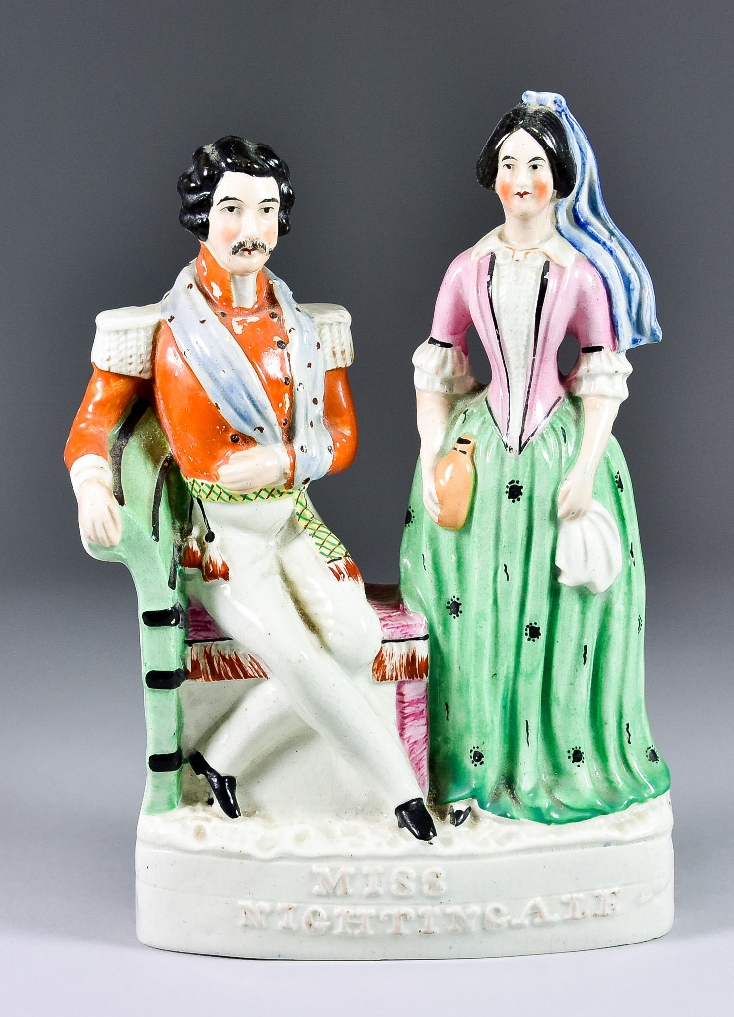 A Mid 19th Century Staffordshire Pottery Flatback Group, Miss Nightingale, circa 1855, modelled as