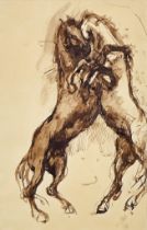 Pavel Tchelitchew (1898-1957) - Pen, brush and sepia - "Bataille de Cheaux" - Two rearing stallions,