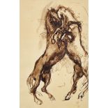 Pavel Tchelitchew (1898-1957) - Pen, brush and sepia - "Bataille de Cheaux" - Two rearing stallions,