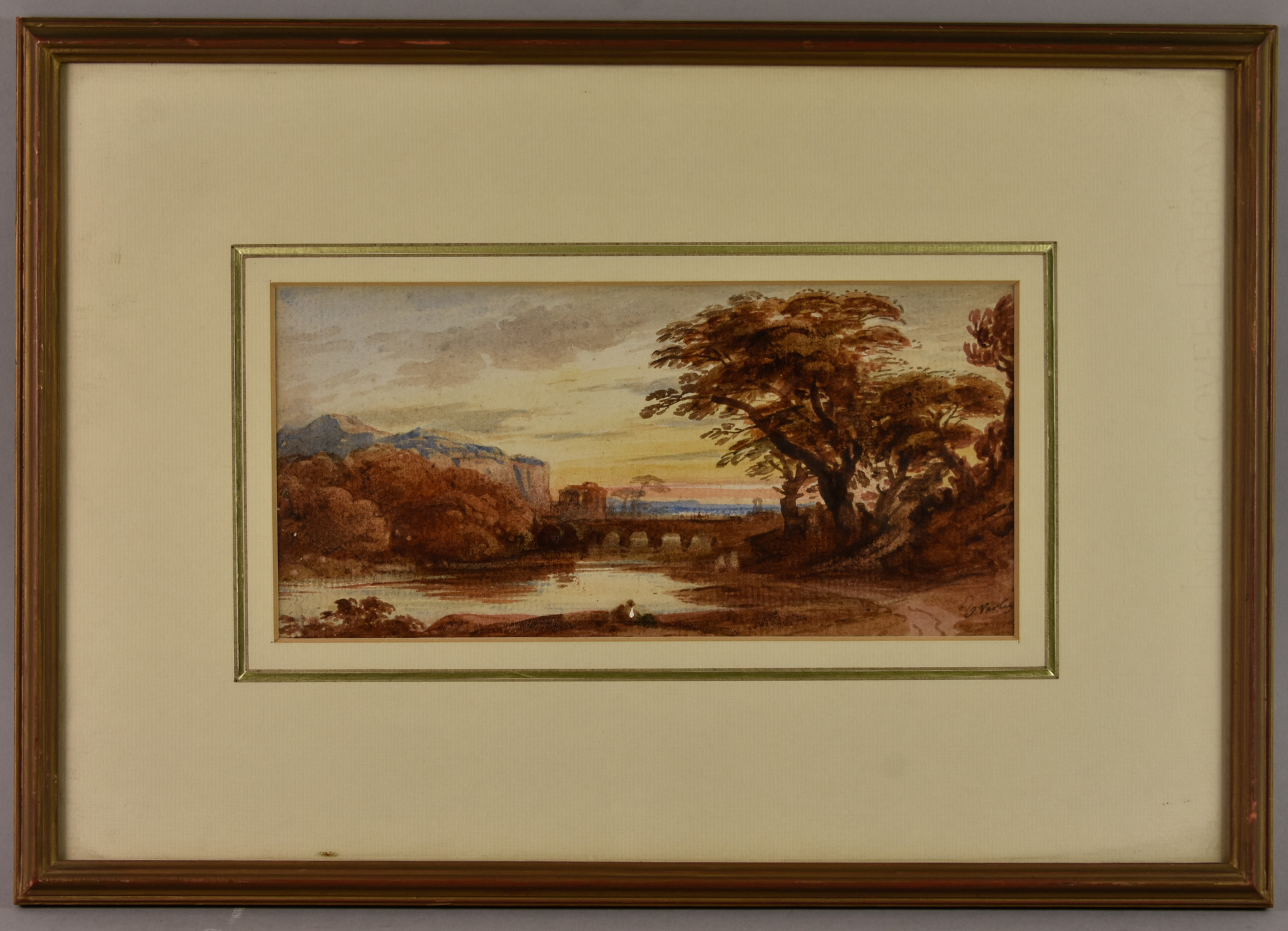 William Payne (1755/60 – c.1830) - Watercolour – Figures in a landscape, signed, 2.25ins x 6. - Image 5 of 6