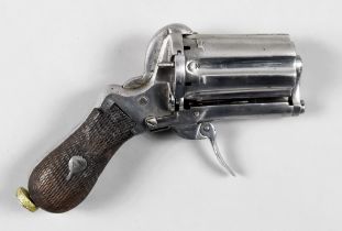 A Continental Pin Fire "Defender" Pistol, revolving six-cylinder bright metal chamber, bright
