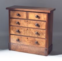 A Victorian Figured Walnut Miniature Chest, square edge to top with fitted two short and three long