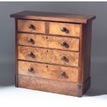 A Victorian Figured Walnut Miniature Chest, square edge to top with fitted two short and three long