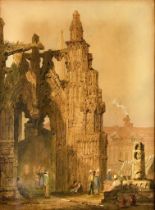 Samuel Prout (1783-1853) - Watercolour – Continental street scene, 16ins x 12ins, framed and