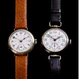 Two Gentleman's Manual Wind Unnamed Wristwatches, in the "Trench watch" manner, one 36mm diameter