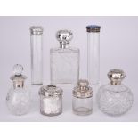 An Early 20th Century Silver Mounted and Cut Glass Rectangular Scent Bottle and Other Silver Mounted