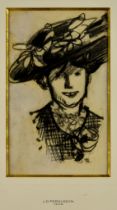 ARR John Duncan Fergusson (1874-1961) - Charcoal drawing - "Une Parisienne", 7.75ins x 4.75ins, in