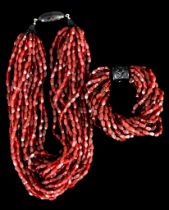 A Red and Black Resin Bead Necklace and Matching Bracelet,  by Angela Caputi