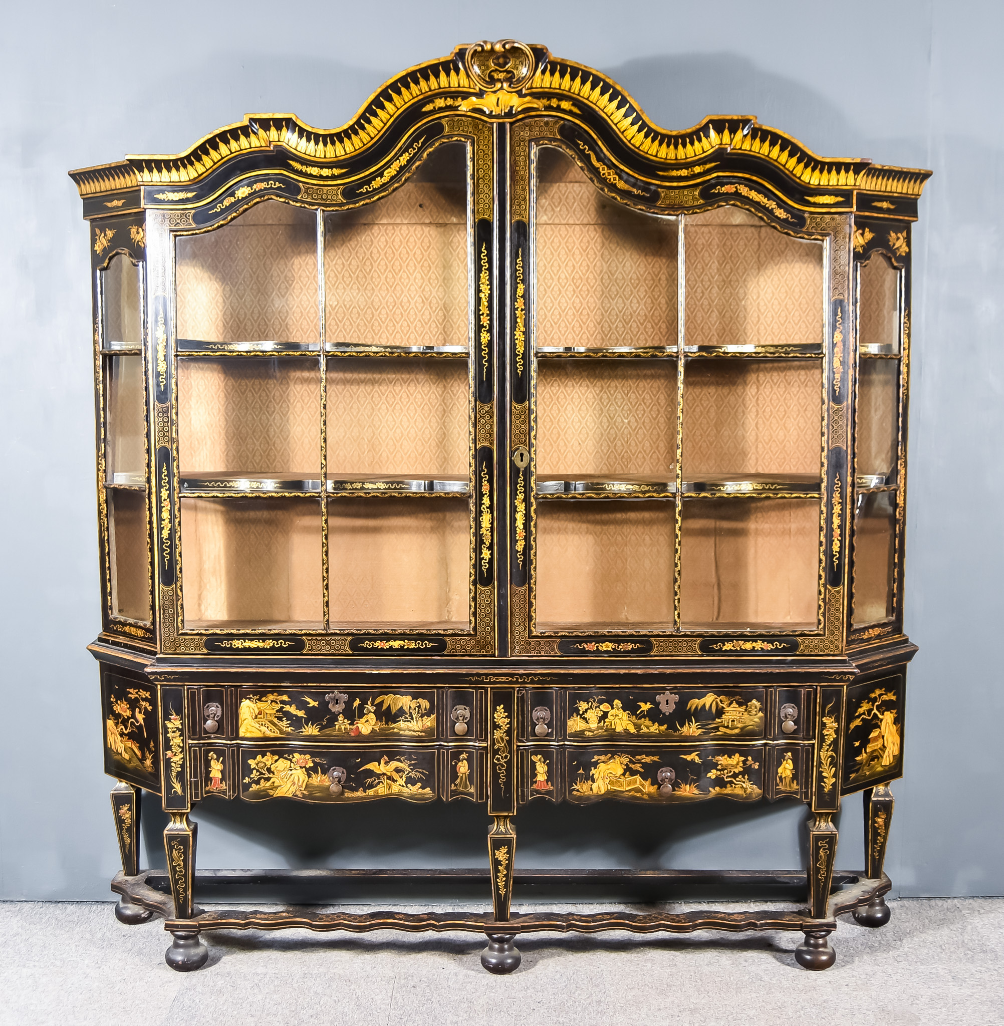 A Late 18th/Early 19th Century Black Lacquered Display Cabinet, the whole decorated with
