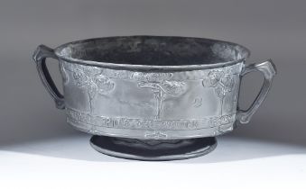 David Veazey for Liberty & Co Tudric Pewter, large two handled fruit bowl with rose tree