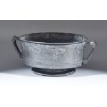 David Veazey for Liberty & Co Tudric Pewter, large two handled fruit bowl with rose tree