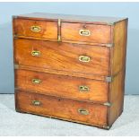 A 19th Century Mahogany and Brass Bound Military Chest in two sections, fitted two short and three