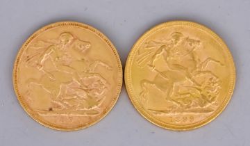 Two Victoria Sovereigns, 1894 and 1899, both fine