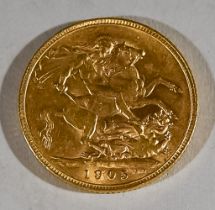 An Edward VII Sovereign, 1905, fine