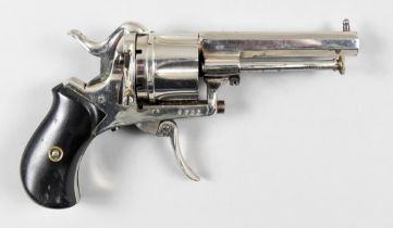 A Continental Pin Fire Revolver, Serial No. 1727, 3ins bright steel barrel, bright steel frame