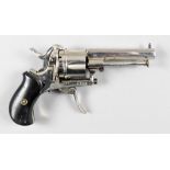 A Continental Pin Fire Revolver, Serial No. 1727, 3ins bright steel barrel, bright steel frame