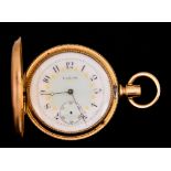 A Gentleman's Full Hunting Cased Pocket Watch, by Elgin,14k gold case, 15mm diameter, with engine
