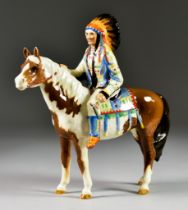 A Beswick Mounted Native North American Indian Chief, model No.1391, printed mark, 8.5ins high