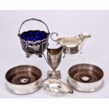 A Victorian Silver Basket and Mixed Silverware, the basket by G?, London 1854, pierced and cast with