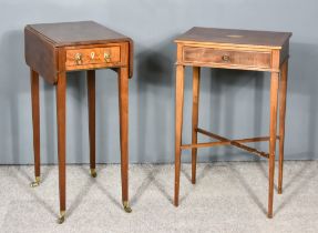 An Edwardian Mahogany and Inlaid Bedside Lamp Table, with square edge and marquetry shell inlay to