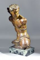 Alexandre Calety (1874-1940) - Patinated bronze of the head and torso of an archer, signed and