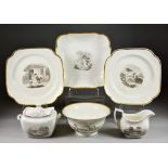 A Collection of Bat-Printed Porcelain, Early 1800, various patterns, some with gilt borders,