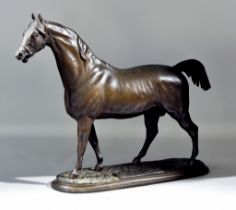 Pierre Lenordez (1815-1892) - Brown patinated bronze figure - "Plaine de Caen etalon demi sang Anglo