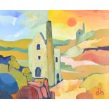 ***David Hosking (Born 1943) - Oil painting - "Wheal Ellen Near Porthtowan", initialled, canvas