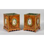 A Pair of French Gilt Metal Mounted Planters, 19th Century, with Sevres style plaques and with