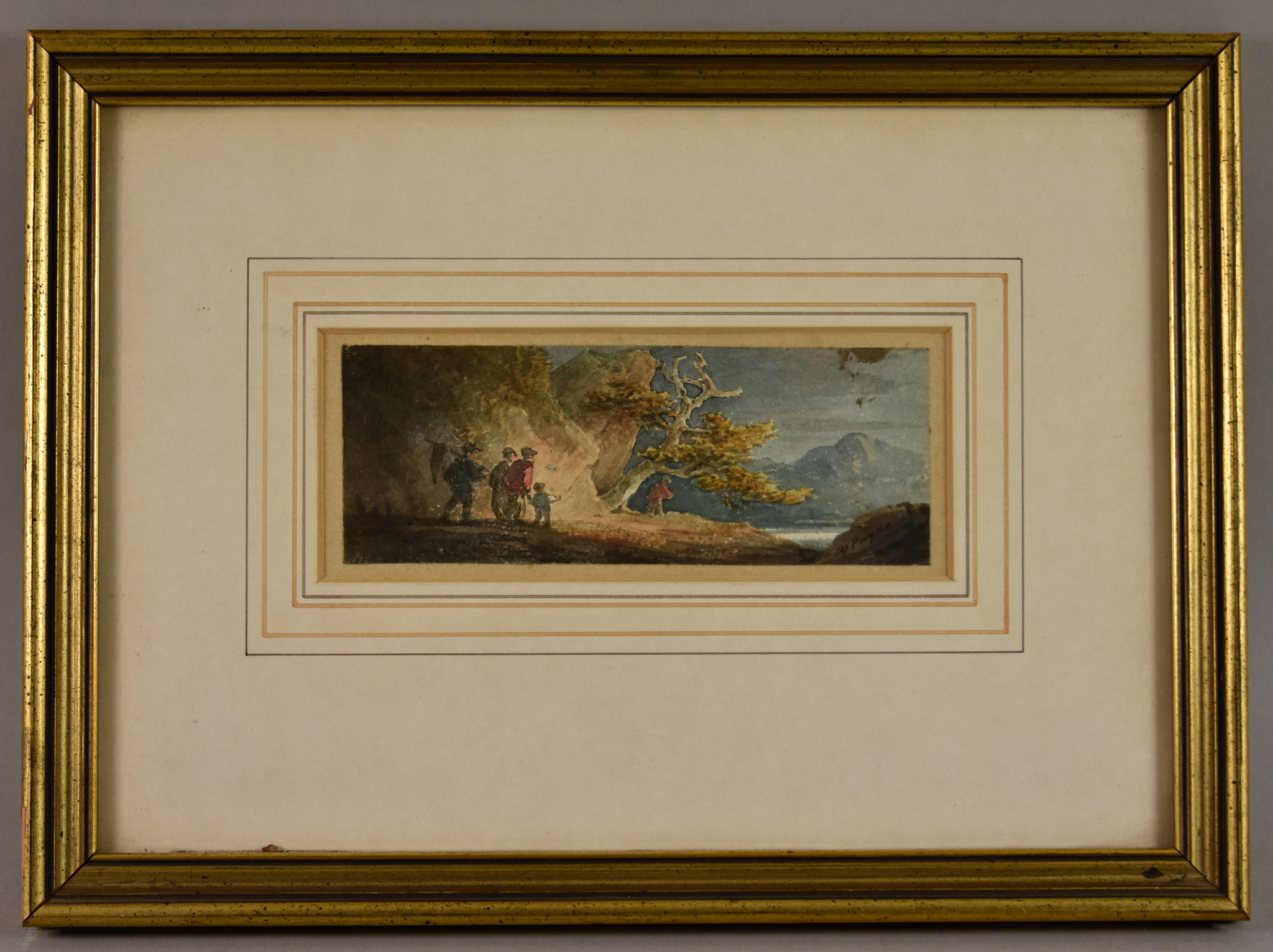 William Payne (1755/60 – c.1830) - Watercolour – Figures in a landscape, signed, 2.25ins x 6. - Image 3 of 6