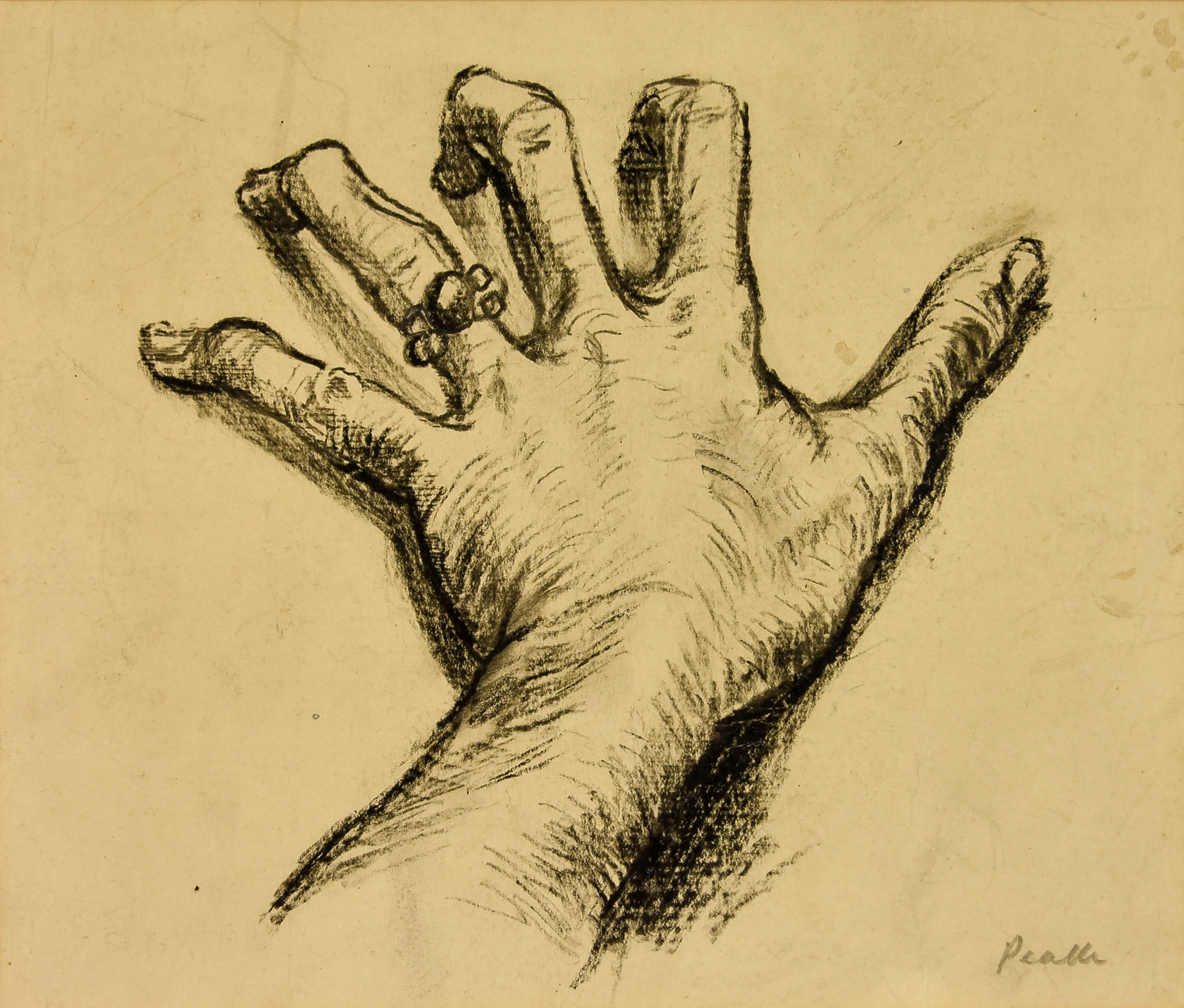 ***Mervyn Peake (1911-1968) - Charcoal drawing – “Artists Hand”, signed, 7.75ins x 9.25ins, in white