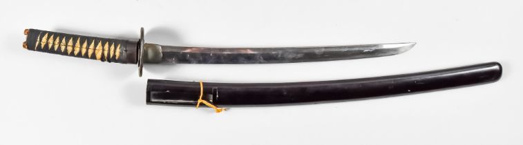 A Japanese Wakazishi, Edo Period, 15ins bright steel blade with visible hamon, pierced iron tsuba,