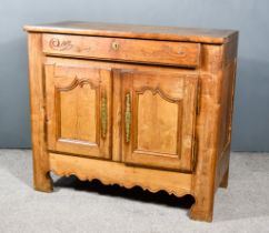 A Late 19th Century French Fruitwood Cabinet, with square edge to top, fitted one frieze drawer with