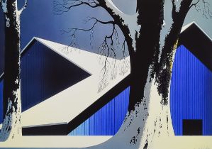 Eyvind Earle (1916-2000) - Serigraph in colours - "Winter Quiet 1985" - Winter trees with blue