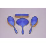 A Late Victorian Silver and Blue Enamel Backed Four-Piece Dressing Table Set and Mixed Silverware,