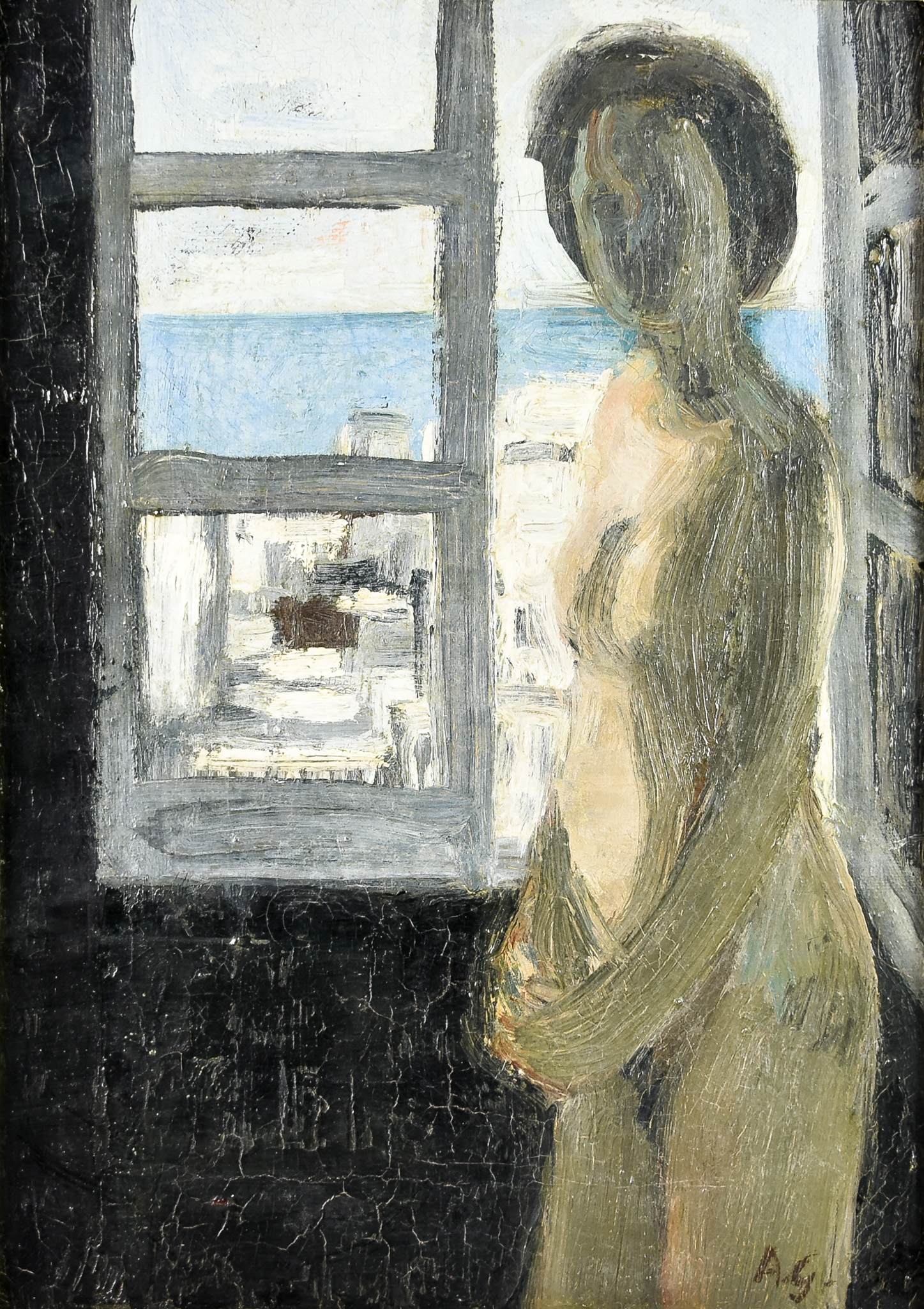 ***Alistair Grant (1925-1997) - Oil painting - "Nude and Window", monogrammed, canvas, 14ins x