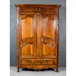 A Late 19th Century French Provincial Oak Armoire, with moulded cornice, plain frieze, fitted two